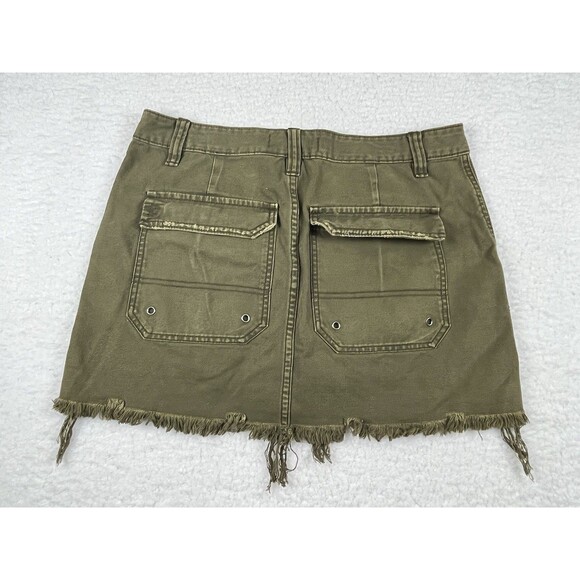 Free People Skirt Womens 29 Olive Green Distressed Frayed Hem Mini Cargo Y2K - Picture 5 of 5